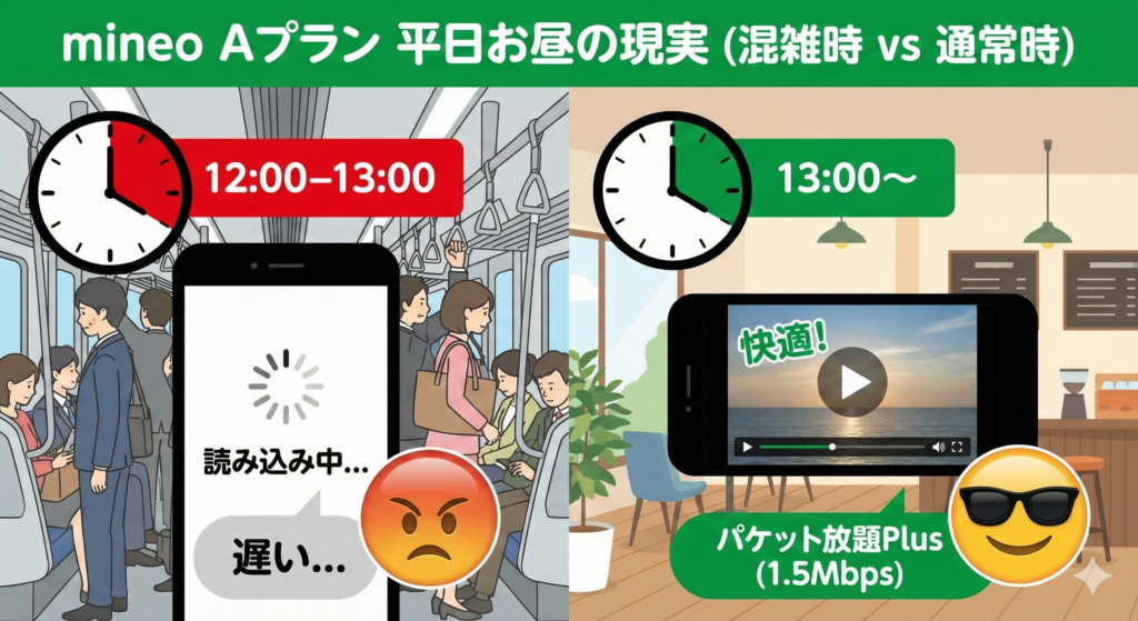mineo A1プラン　お昼の速度